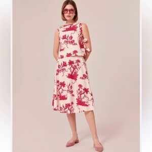 Tara Jarmon NWT Size 34 EU/US 2 Jeanette Ecru Magenta Floral Print A-Line Skirt